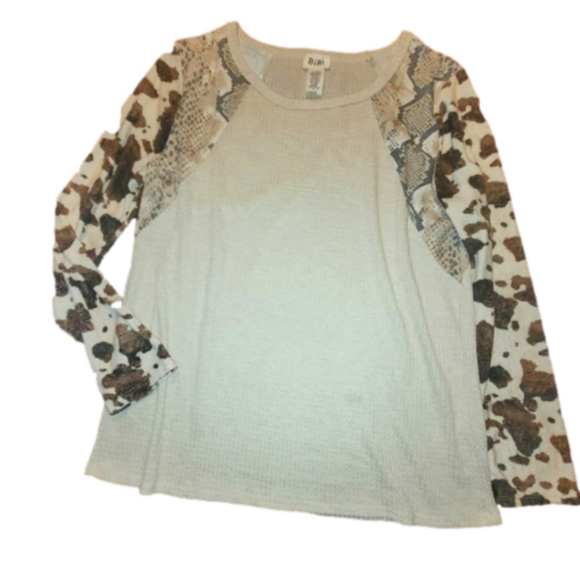 Bibi cream long sleeve top with animal print sleeves - XL - Picture 1 of 9